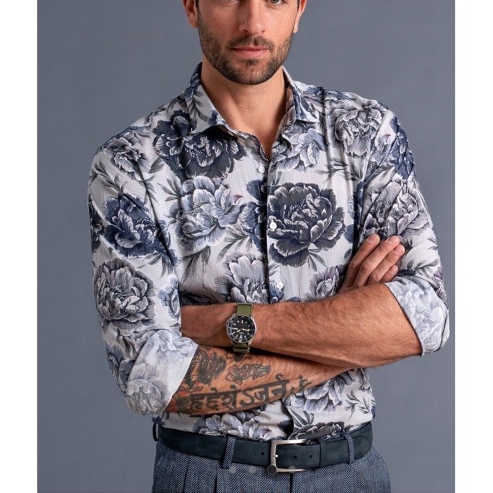 Proper Cloth Albiate Blue Grey Large Floral Lightweight 100% Cotton $150